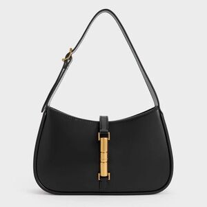 Charles & Keith - Cesia Metallic Accent Shoulder Bag - Black